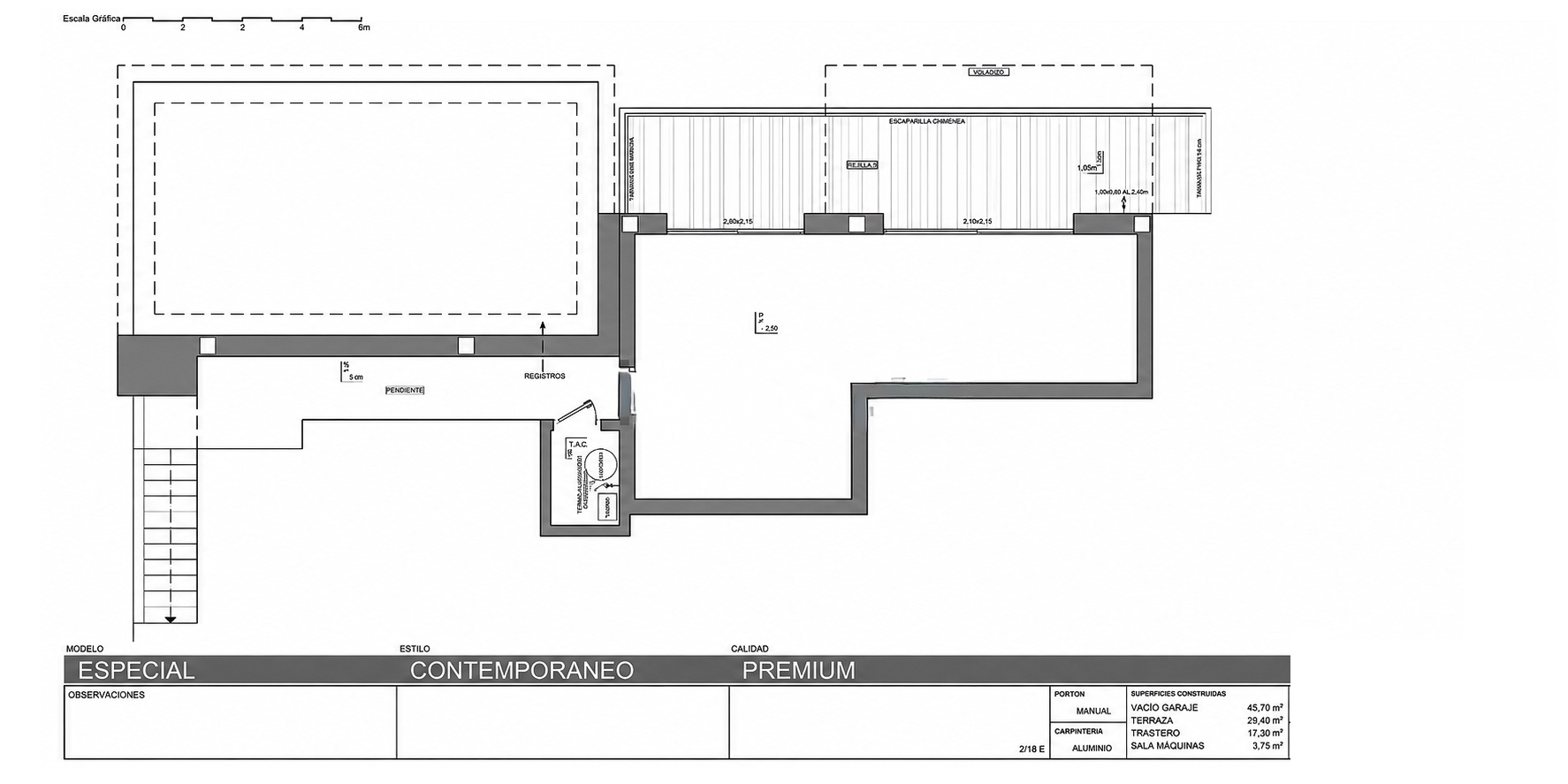 Construction drawing of the basement level with the 45.7 m² multi-use room